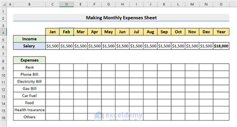how do i create a monthly expense sheet in excel