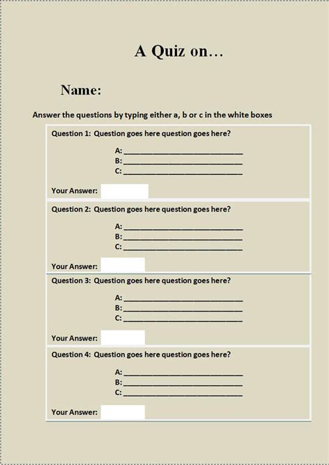 how do i create a quiz template in word