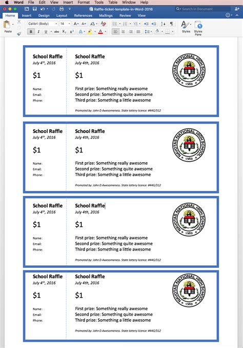 how do i create a ticket template in word