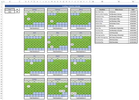 how do i create a vacation calendar in excel