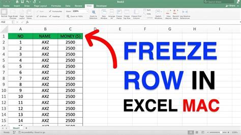 how do i freeze a specific row in excel for mac