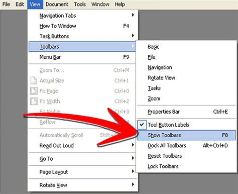 how do i get the menu bar back in adobe pdf