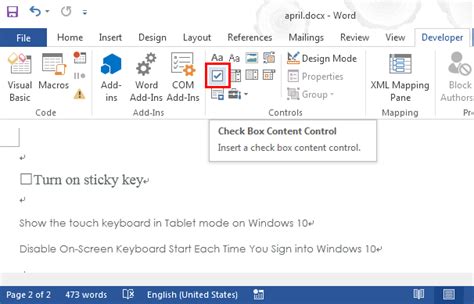 how do i make a clickable button in word