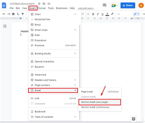 how do i make a different header for each page in google docs