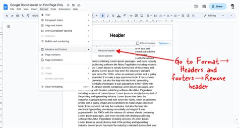 how do i make a header only on the first page in google docs