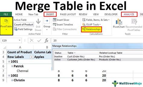 how do i merge multiple tables in excel
