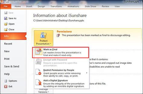 how do i remove a password from a powerpoint presentation that is read only