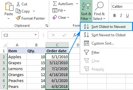 how do i sort dates in excel chronologically