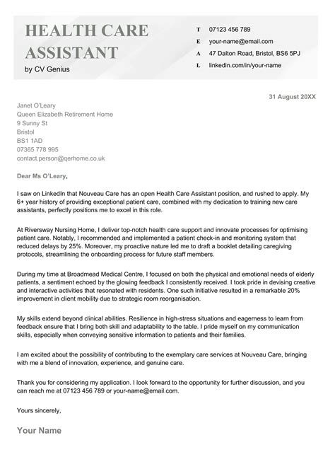 how do i write a cover letter for a health care assistant