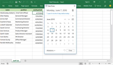 how do you add a date picker in excel