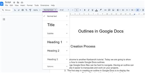 how do you add to document outline in google docs