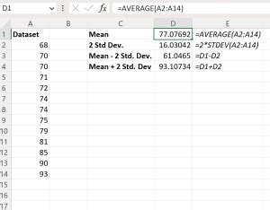 how do you calculate 2 standard deviations in excel