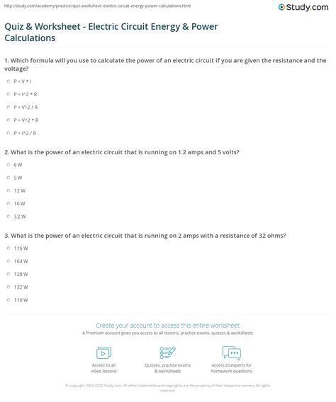how do you calculate electrical power worksheet answers