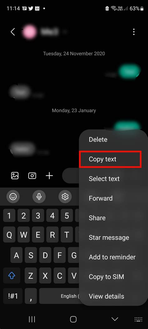 how do you copy and paste from a text message
