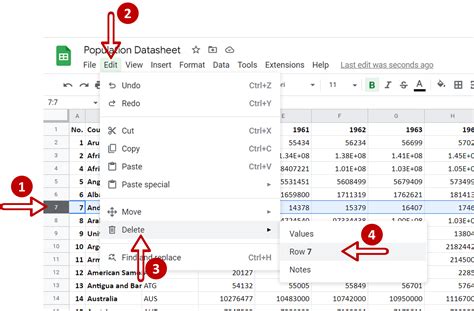 how do you delete a row in google sheets on ipad