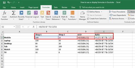 how do you display the formulas in excel
