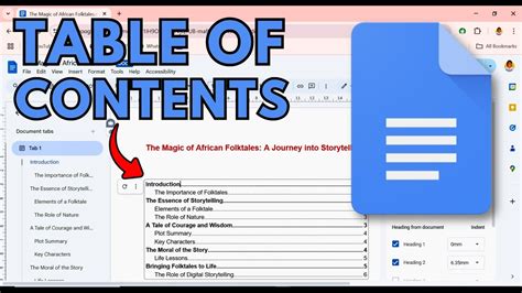 how do you insert a table of contents on google docs