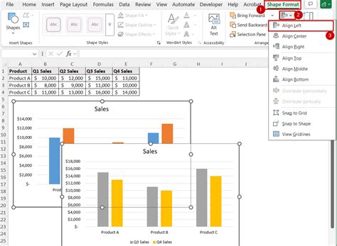 how do you left align a chart in excel
