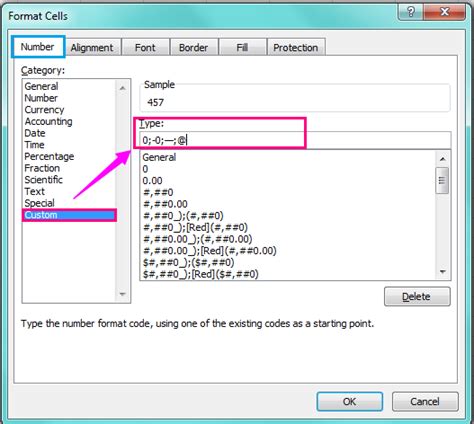 how do you make a dash in excel instead of 0