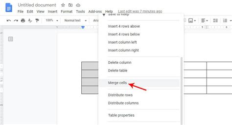 how do you merge cells in google docs table