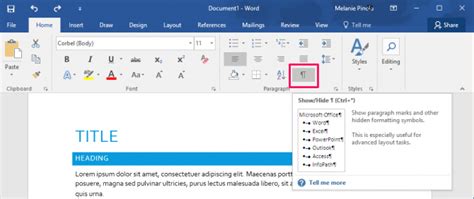 how do you show the formatting marks in a document in word