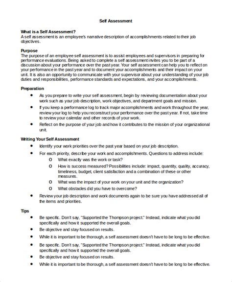how do you write a self assessment example