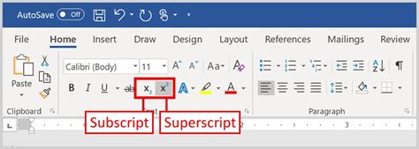 Write Subscript in Word