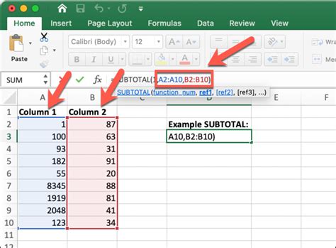 how does subtotal work in excel