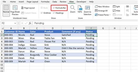 how enable formula bar in excel