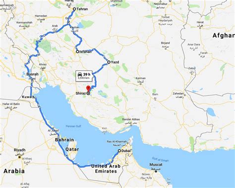 how far is dubai from iran