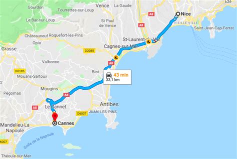 how far is nice from cannes by car