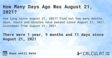 how many days ago was august 1st 2021
