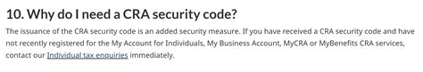 how many digits is cra security code