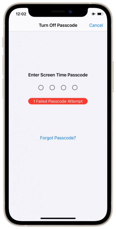 how many failed screen time password attempts do you get
