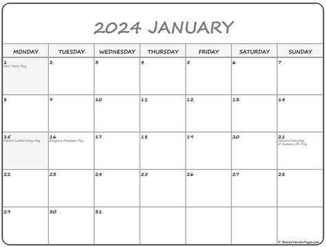 how many mondays in jan 2024