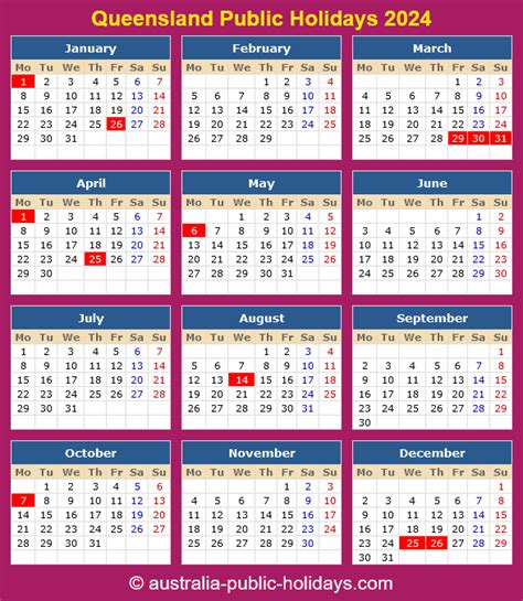 how many public holidays in queensland 2024