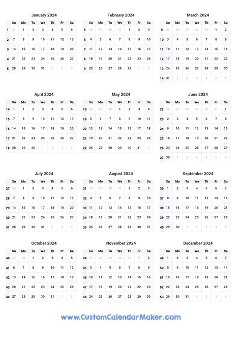 how many weeks are in 2024 calendar year