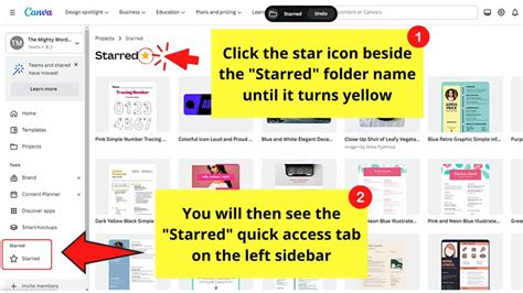 how to access starred templates in canva