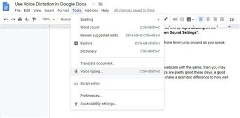 how to activate dictation in google docs