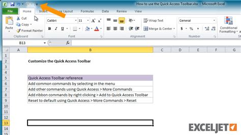 how to activate quick access toolbar in excel
