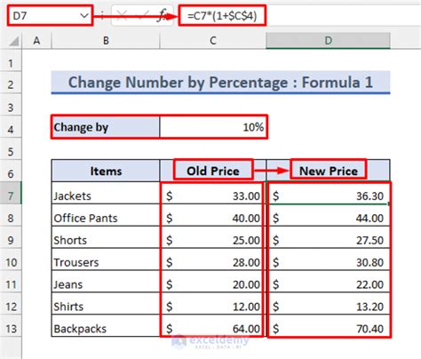 how to add 10 percentage formula in excel