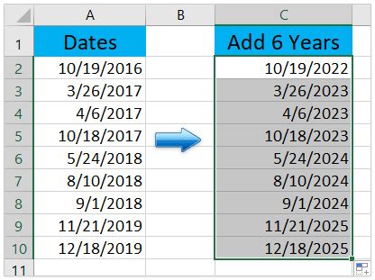 how to add 6 years to a date in excel