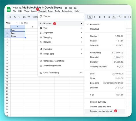 how to add a bullet point in google sheets on mac