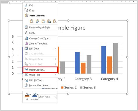 how to add a caption to display above the chart in word