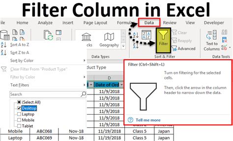 how to add a column in excel with filter