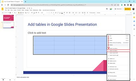 how to add a data table in google slides
