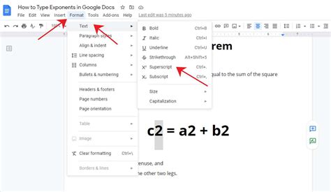 how to add a exponent in google docs