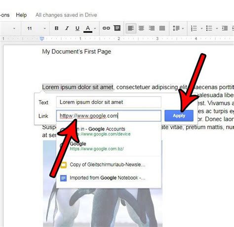 how to add a hyperlink to a word in google docs