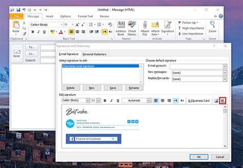 how to add a hyperlink to email signature in outlook