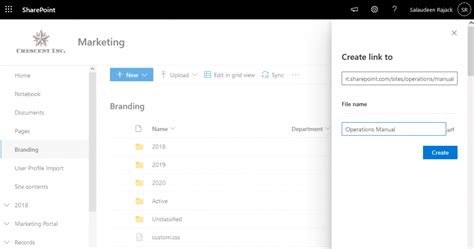 how to add a link in sharepoint folder